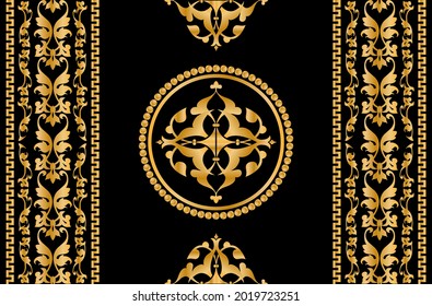 Seamless pattern decorated with precious stones, gold chains and pearls.