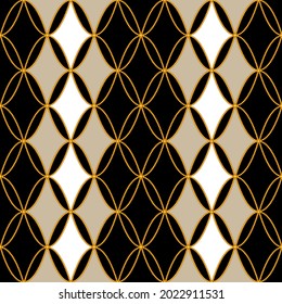 Seamless pattern decorated with precious stones, gold chains and pearls.