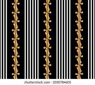Seamless pattern decorated with precious stones, gold chains and pearls.
