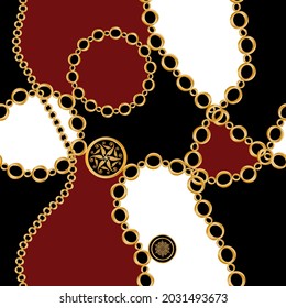Decoración sin inconfundibles decorada con piedras preciosas, cadenas de oro y perlas.
