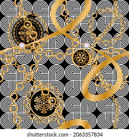 Seamless pattern decorated with precious stones, gold chains and pearls.