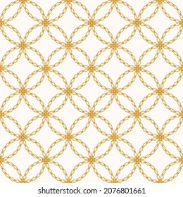 Seamless pattern decorated with precious stones, gold chains and pearls.