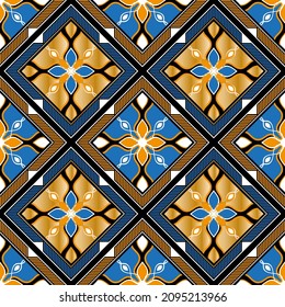 Seamless pattern decorated with precious stones, gold chains and pearls.