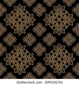 Seamless pattern decorated with precious stones, gold chains and pearls.