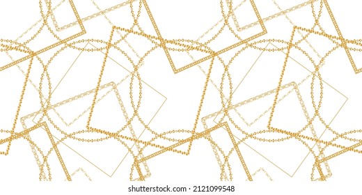 Seamless pattern decorated with precious stones, gold chains and pearls.