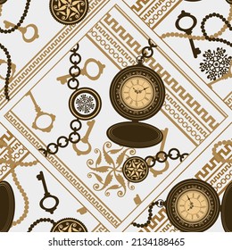 Motif harmonieux décoré de pierres précieuses, de chaînes d'or et de perles.