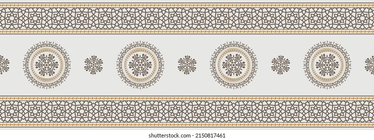 Seamless pattern decorated with precious stones, gold chains and pearls.
