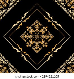 Seamless pattern decorated with precious stones, gold chains and pearls.