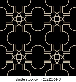Seamless pattern decorated with precious stones, gold chains and pearls.