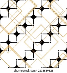 Seamless pattern decorated with precious stones, gold chains and pearls.