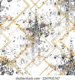 Seamless pattern decorated with precious stones, gold chains and pearls.