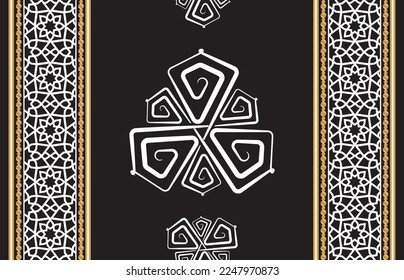 Seamless pattern decorated with precious stones, gold chains and pearls.