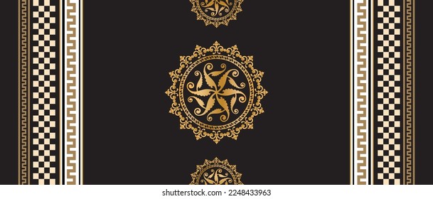 Seamless pattern decorated with precious stones, gold chains and pearls.