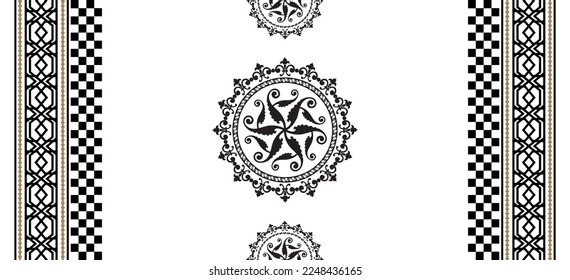 Seamless pattern decorated with precious stones, gold chains and pearls.