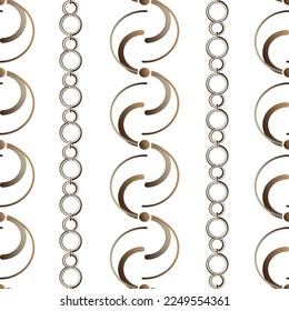 Seamless pattern decorated with precious stones, gold chains and pearls.