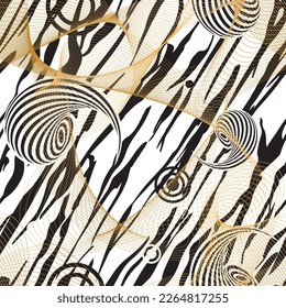 Seamless pattern decorated with precious stones, gold chains and pearls.