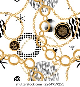 Motif harmonieux décoré de pierres précieuses, de chaînes d'or et de perles.