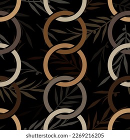 Seamless pattern decorated with precious stones, gold chains and pearls.