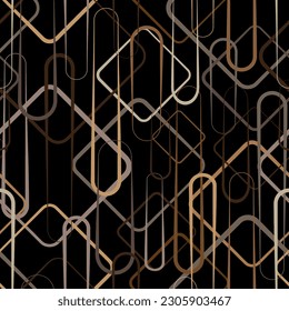 Seamless pattern decorated with precious stones, gold chains and pearls.