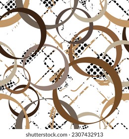 Seamless pattern decorated with precious stones, gold chains and pearls.