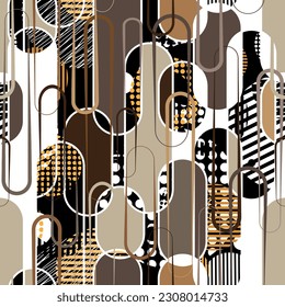 Seamless pattern decorated with precious stones, gold chains and pearls.
