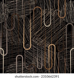 Seamless pattern decorated with precious stones, gold chains and pearls.