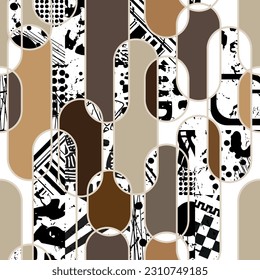 Seamless pattern decorated with precious stones, gold chains and pearls.