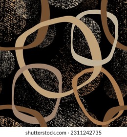 Seamless pattern decorated with precious stones, gold chains and pearls.