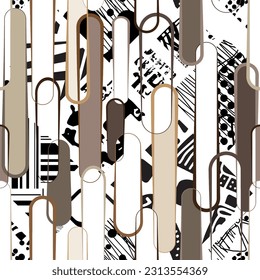 Seamless pattern decorated with precious stones, gold chains and pearls.