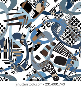 Seamless pattern decorated with precious stones, gold chains and pearls.