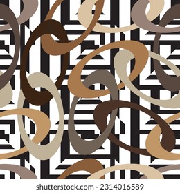 Seamless pattern decorated with precious stones, gold chains and pearls.