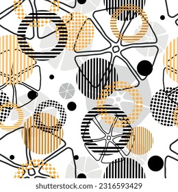 Seamless pattern decorated with precious stones, gold chains and pearls.