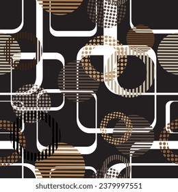 Seamless pattern decorated with precious stones, gold chains and pearls.