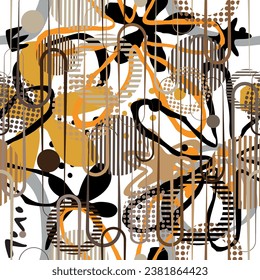 Seamless pattern decorated with precious stones, gold chains and pearls.