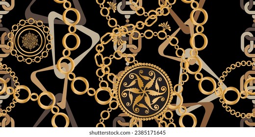 Decoración sin inconfundibles decorada con piedras preciosas, cadenas de oro y perlas.