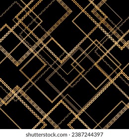 Seamless pattern decorated with precious stones, gold chains and pearls.