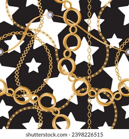 Decoración sin inconfundibles decorada con piedras preciosas, cadenas de oro y perlas.