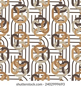 Seamless pattern decorated with precious stones, gold chains and pearls.
