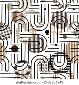 Seamless pattern decorated with precious stones, gold chains and pearls.