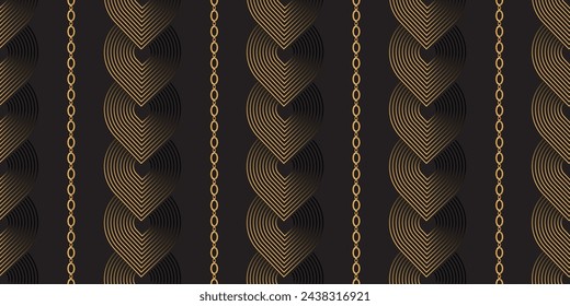 Seamless pattern decorated with precious stones, gold chains and pearls.