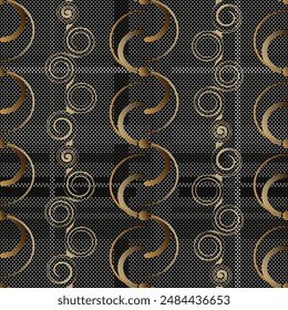 Seamless pattern decorated with precious stones, gold chains and pearls.