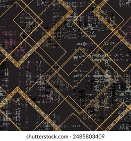 Seamless pattern decorated with precious stones, gold chains and pearls.