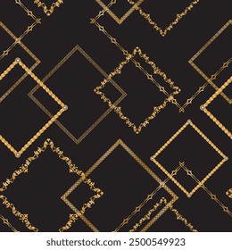 Seamless pattern decorated with precious stones, gold chains and pearls.