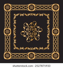 Seamless pattern decorated with precious stones, gold chains and pearls.