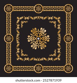 Seamless pattern decorated with precious stones, gold chains and pearls.