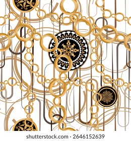Padrão perfeito decorado com pedras preciosas, correntes de ouro e pérolas.