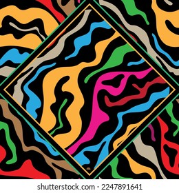 Seamless pattern decorated with shapes and colors.