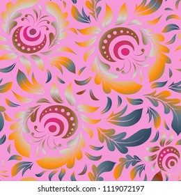 Seamless pattern for decorating festive kit or greeting cards. Purple and brown glitter ornaments with glowing lights.