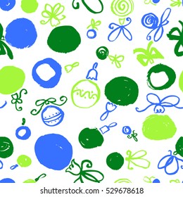 Seamless pattern with decoration balls. Hand drawn artistic ink background for seasonal textile, wrapping paper, cards and posters
