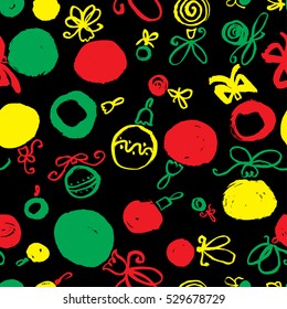 Seamless pattern with decoration balls. Hand drawn artistic ink background for seasonal textile, wrapping paper, cards and posters